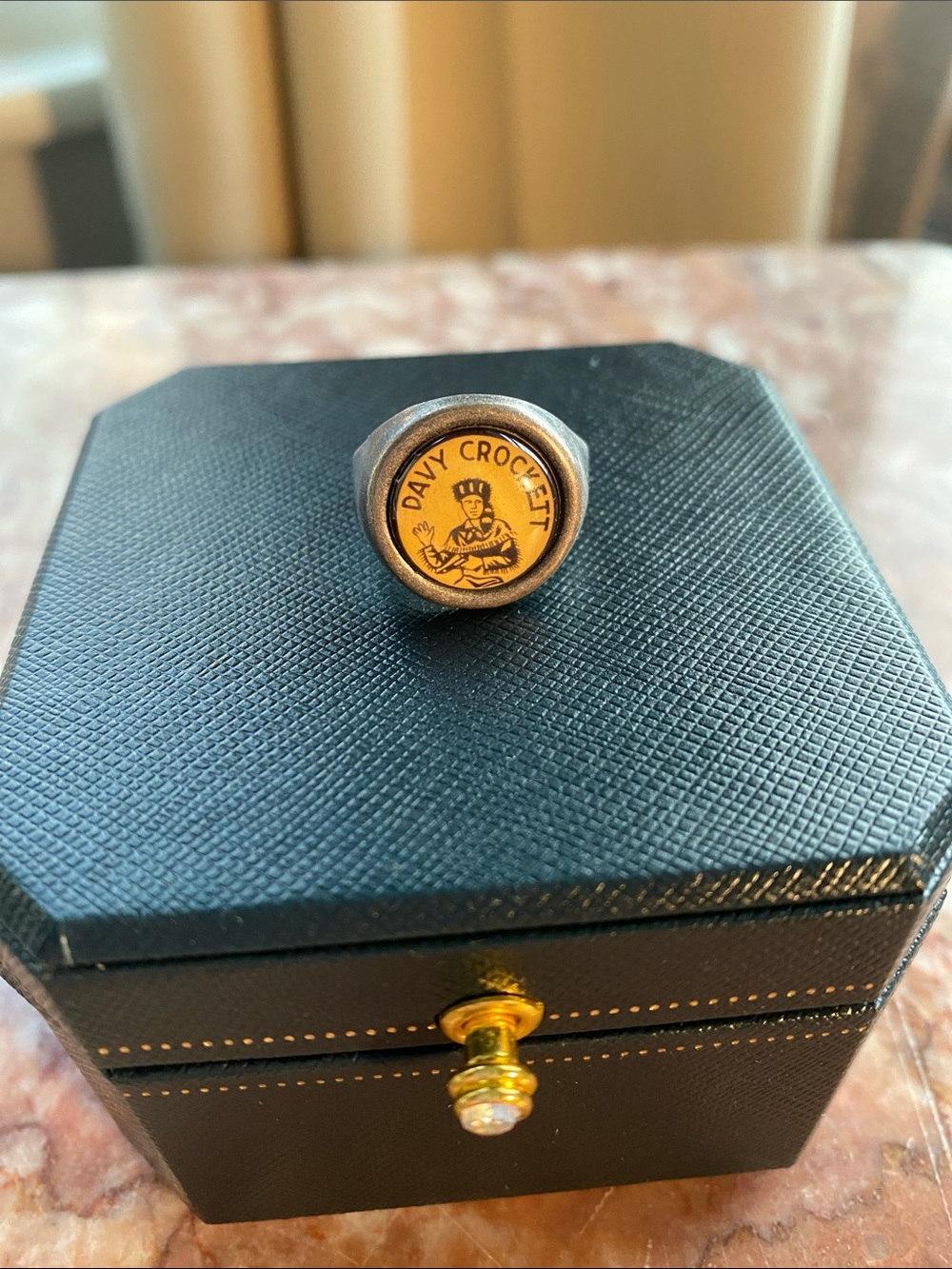 Vintage Davy Crockett Novelty Silver Toned- Adjustable Signet Ring